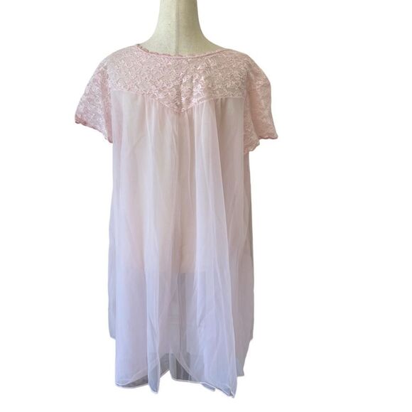 Vintage Warners Pastel Pink Lace and Chiffon Sheer Nightie Chemise Cover Up - Picture 5 of 8